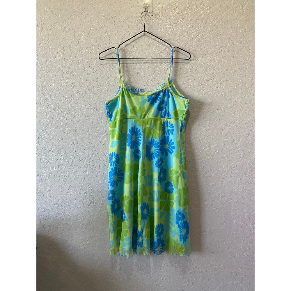 Xhilaration Blue Green Floral Dress Y2k 90's 2000 VTG babydoll Sz M - Picture 6 of 6